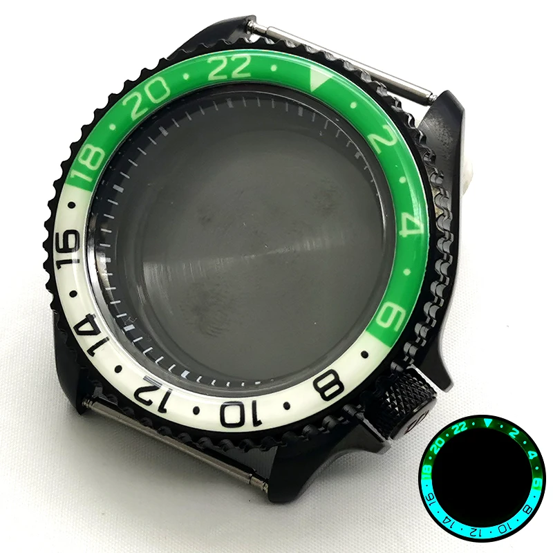 Mod Seiko SKX007 casing jam tangan 42mm C3, casing baja hitam berbingkai bercahaya cocok untuk NH35 NH36 4R 7S gerakan otomatis SKX009 SRPD