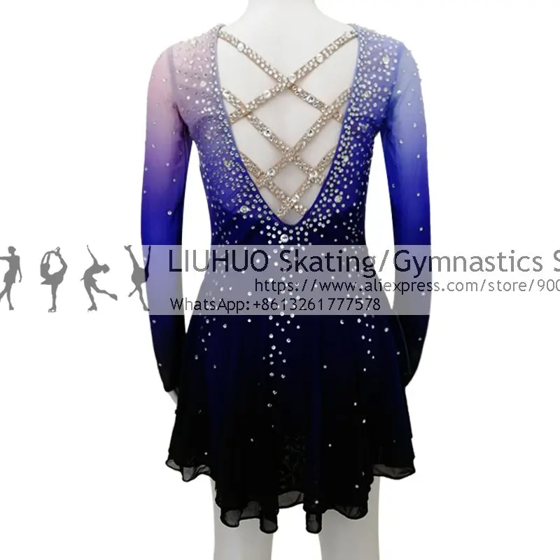 Figure Skating Clothing Women's Girls Skating Clothing Sports Performance Clothing Blue Gradient Sparkling Diamonds