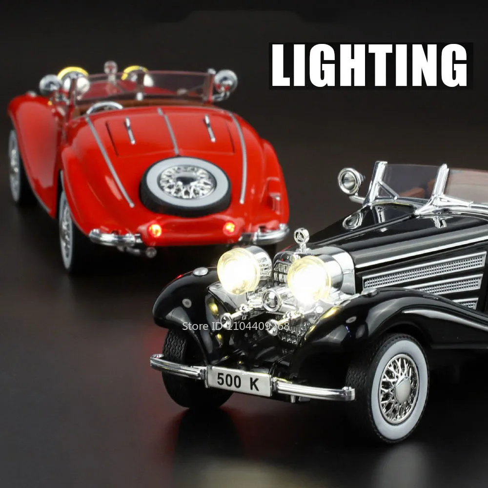 1:32 500k 300sl modelo de carro vintage brinquedo absorção de choque liga diecast modelos de veículos som luz puxar para trás coleção crianças presentes