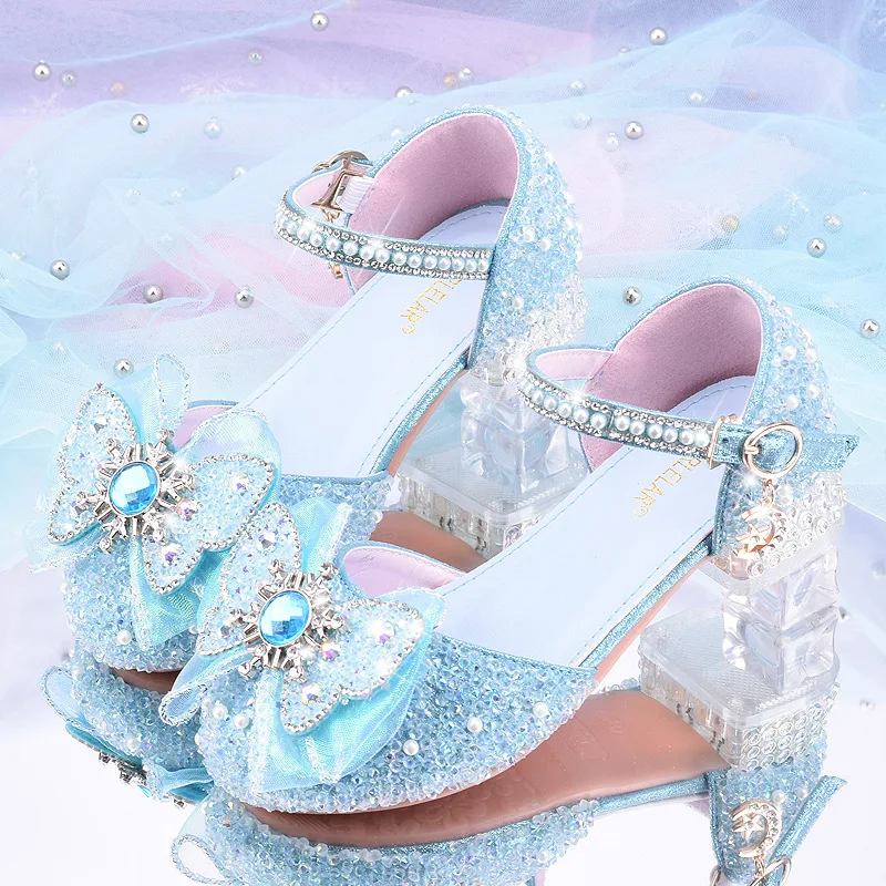 Girls' Princess Crystal Shoes High Heels with Skirts Children's Leather Etiquette Performance Footwear New  sandal