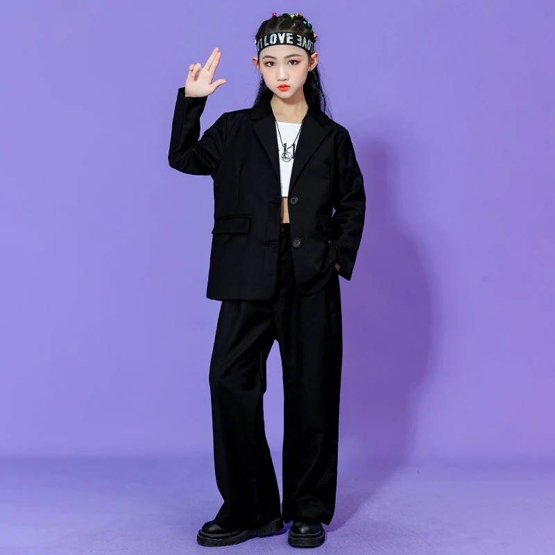 Teen Kids Clothes Fashion Black Suit Hip Hop Dance Outfit Girls Jazz Performance Costume Concert Catwalk Clothing Boys BL8923