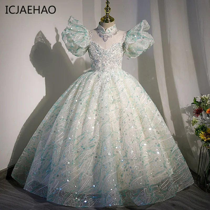 ICJAEHAO 2024 Fluffy Babys Formal Dresses Kids Clothes Ceremony Elegant Girls Dresses for Parties Infant Vintage dresses clothes