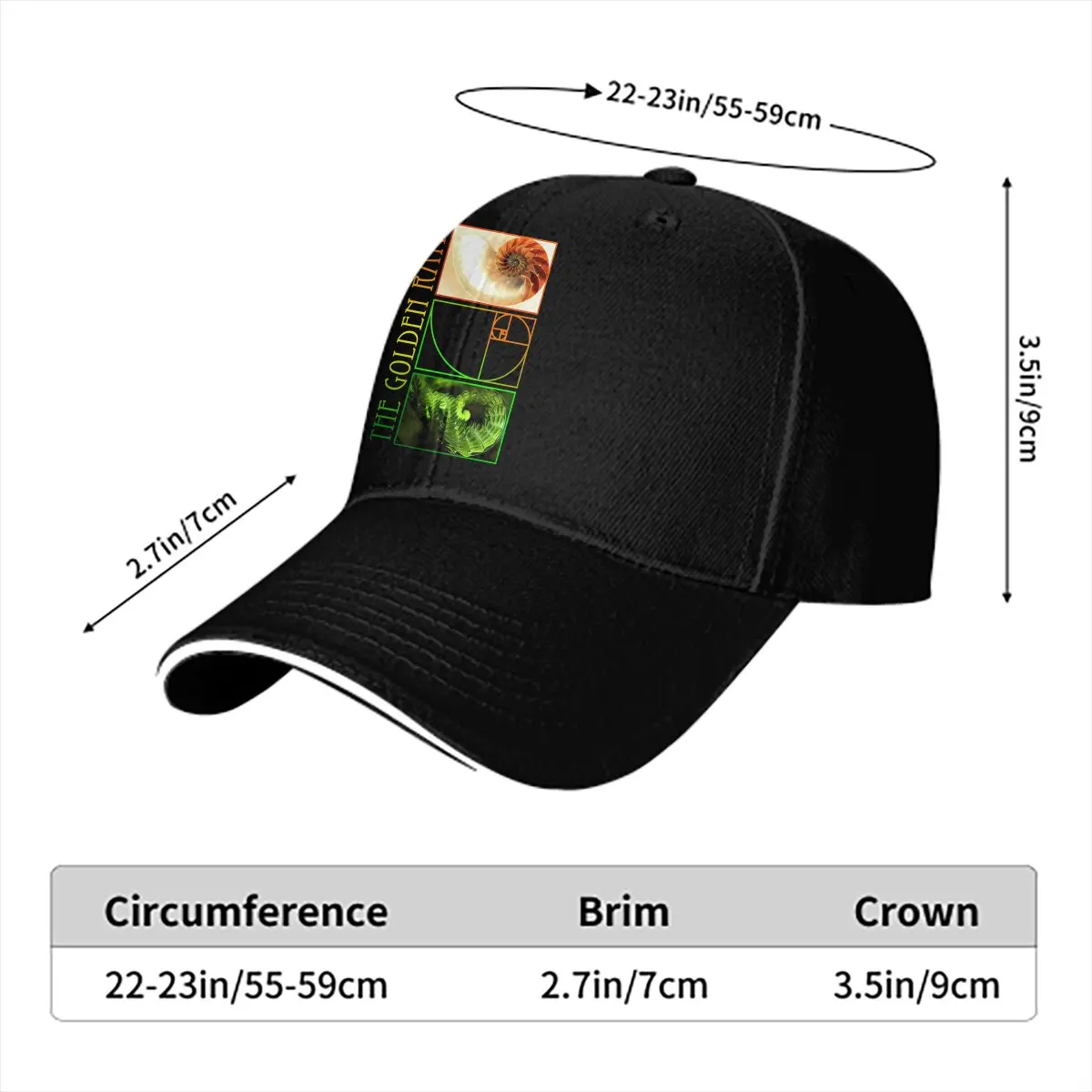 Pure Color Dad Hats Nautilus And Fern Math Art Men's Hat Sun Visor Baseball Caps Fibonacci Sequence Golden Ratio Peaked Cap