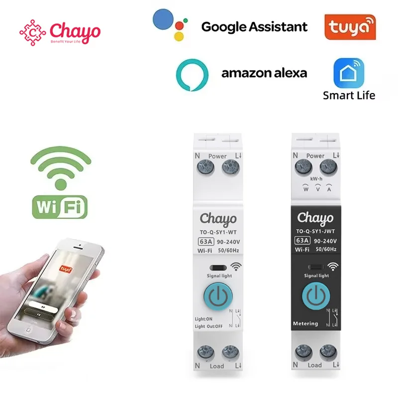 TUYA WIFI Smart Circuit Breaker Power Metering 1P 63A DIN Rail for Smart Home wireless Remote Control Smart Switch by APP Chayo