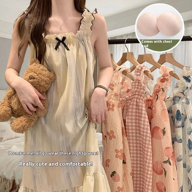 

Summer Ladies Nightgown Halter Nightgown Nightgown Women Summer Vest Nightgown with Bra Pads Can Be Worn Outside Home Wear