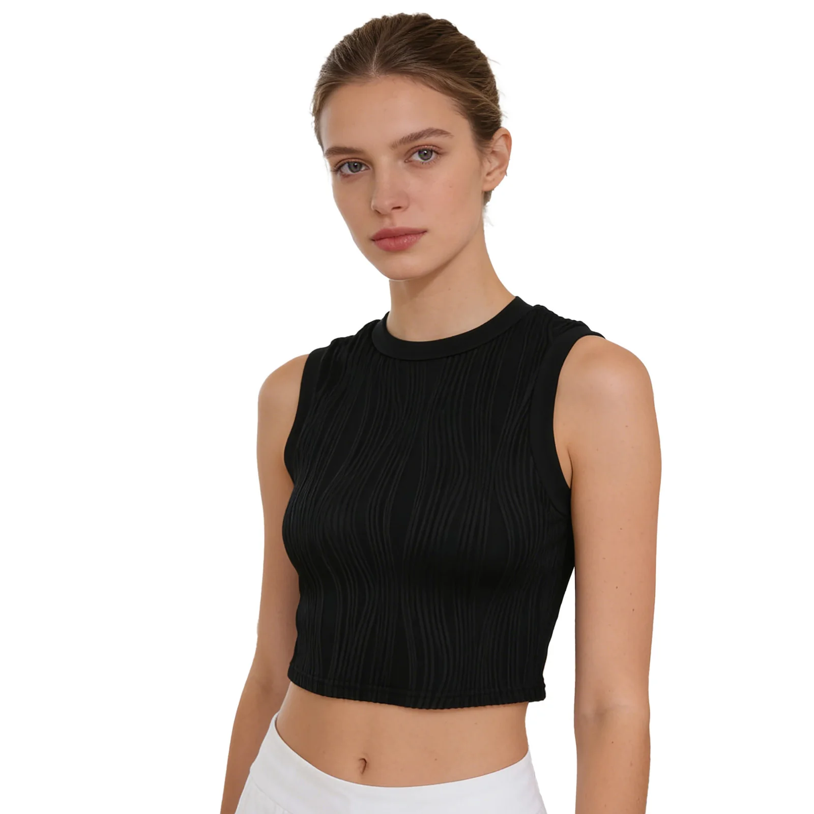 Womens Sleeveless Ribbed Textured Yoga Vest Quick-drying Slim Fit Crop Top Sportswear for Gym Workout Fitness Running Cycling