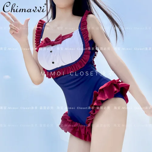 Japanese Style Cute Girl Swimsuit 2024 Summer New Women's Sexy Hot Spring Bathing Suit Sweet Sleeveless Triangle Swim Wear