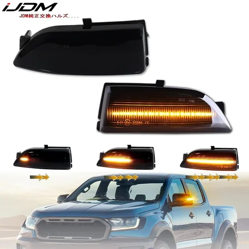 2 uds parpadeo secuencial dinámico/flujo ámbar LED montaje de luz de señal de giro de espejo lateral para Ford Ranger Lariat T6 Raptor 2019-2023