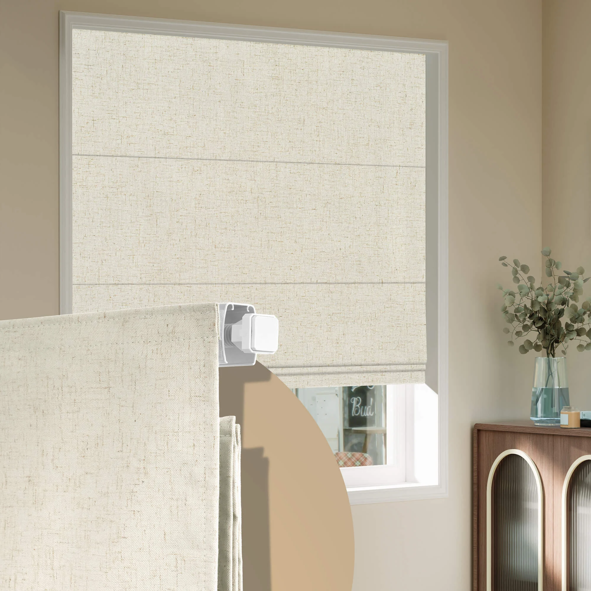 Modern Design Easy Install No Drill Cordless Roman Shades Blackout Window Blinds Built-In Privacy Protection Black Plain
