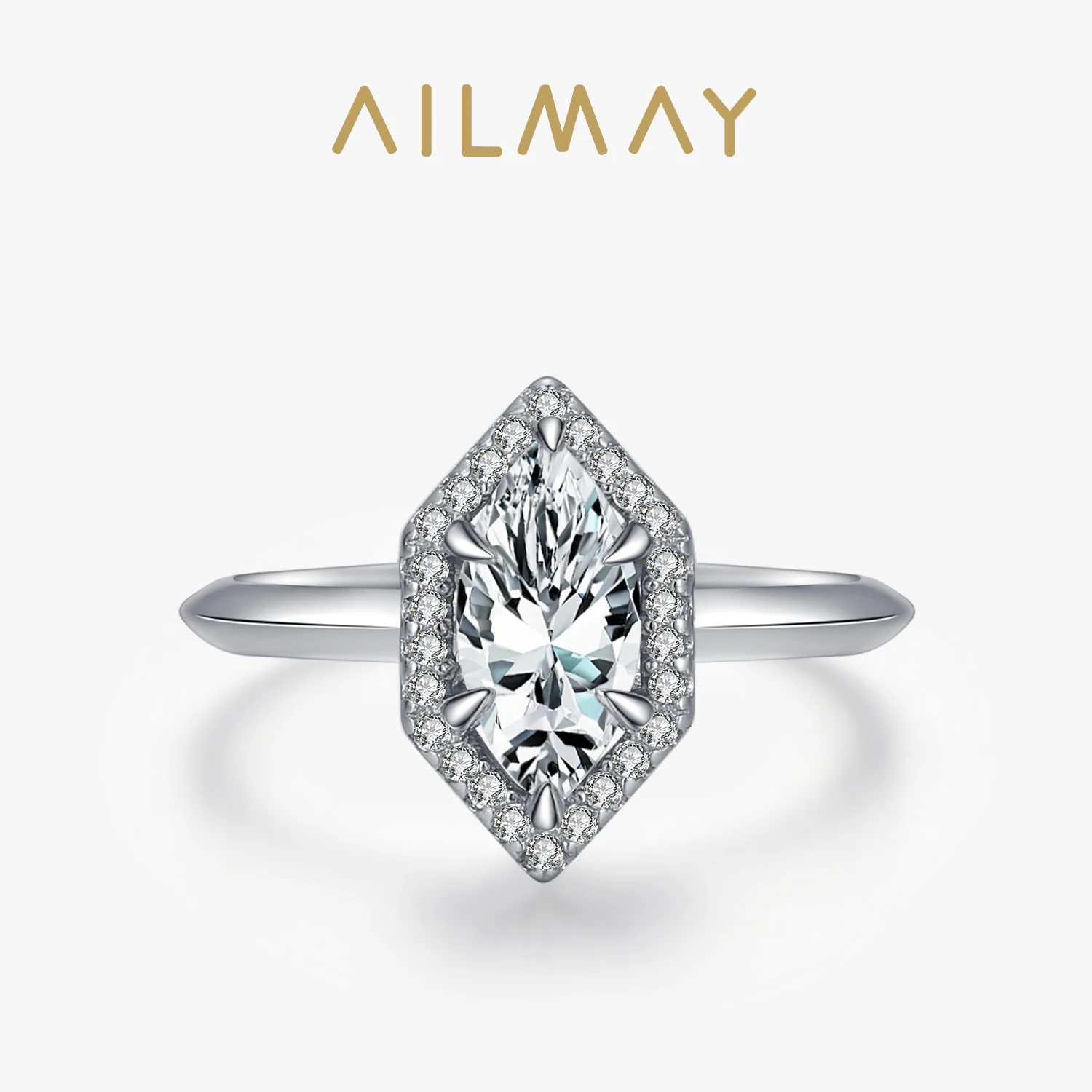 Ailmay New Sale Fashion Hexagon Clear CZ Ring Solid 925 Sterling Silver Luxury Engagement Wedding Fine Rings Jewelry For Women