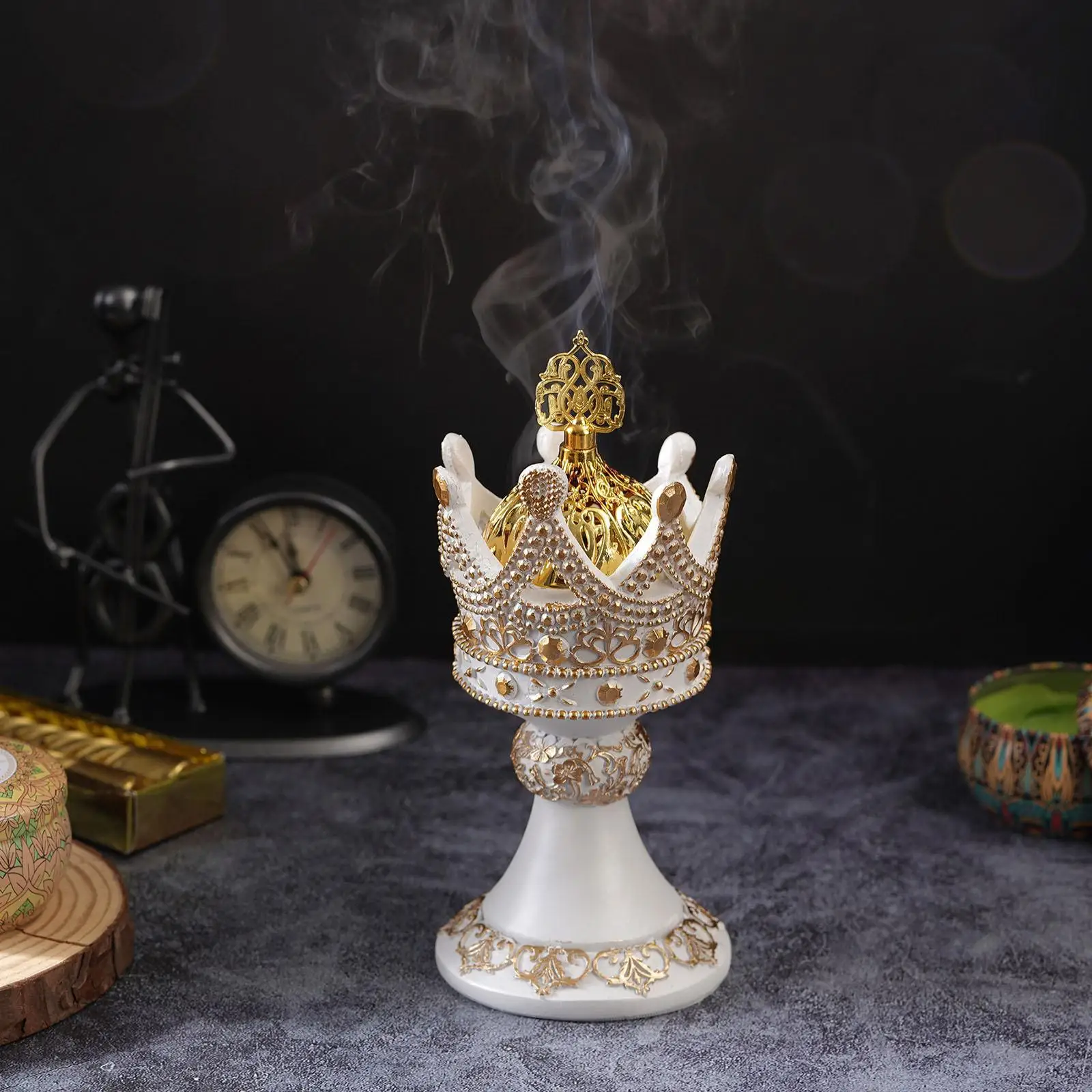 Incense Holder for Cones with Cover Desktop Decoration Incense Burner Resin for