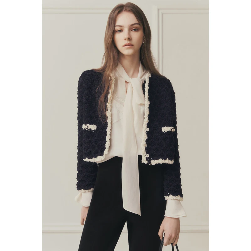 

Вязаный кардиган Ele ort для женщин, модный, осенний, 2025, бренд Selfwill, с цветовыми блоками, 3D-вязкой и цветочным узором