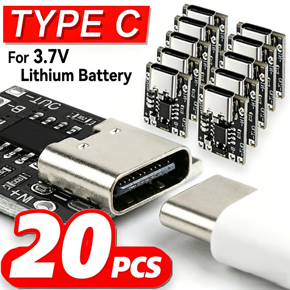 20-1PCS Universal USB Type C Charging Board 3.7V Lithium Battery Charger Board Over Module with Protection Circuit Connectors