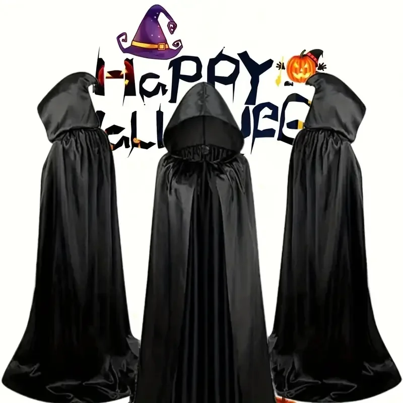 Maskerade Mantel Zachte Unisex Capuchon Zwart Gewaad Heks Lange Cape Cosplay Kostuum Prop Party Prestaties Benodigdheden Vakantie Decoratie