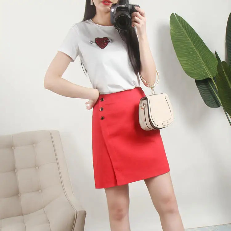 

Элегантная красная приталенная юбка с пуговицами, модная женская юбка с воротником-стойкой, производство Китай, лето 2025