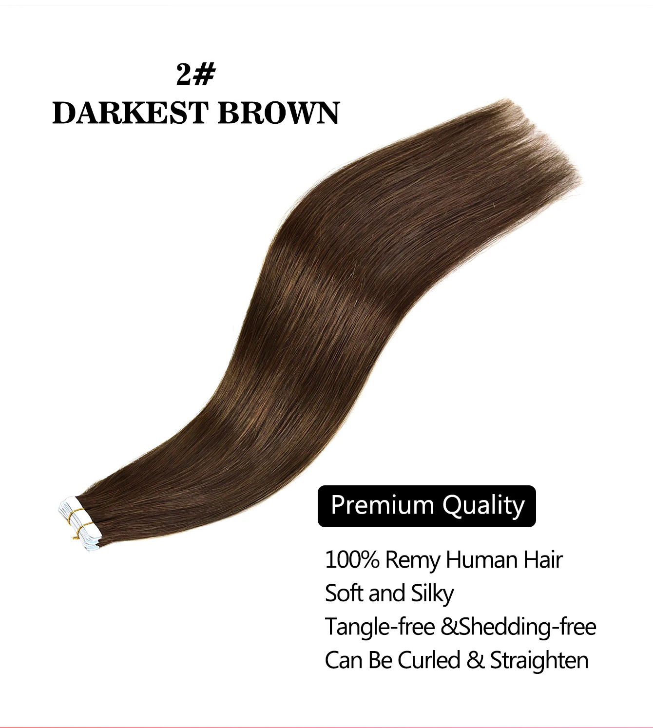 100% レミーテープでヘアエクステンション人毛本物の自然なブラジリアンヘアストレートシームレススキン横糸女性のためのダークブラウン