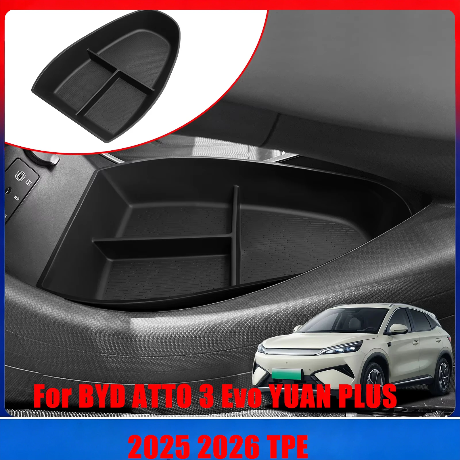 Center Control Lower Storage Box Interior Accessories Organizer Car Tray Tidying For BYD ATTO 3 Evo YUAN PLUS 2025 2026 TPE