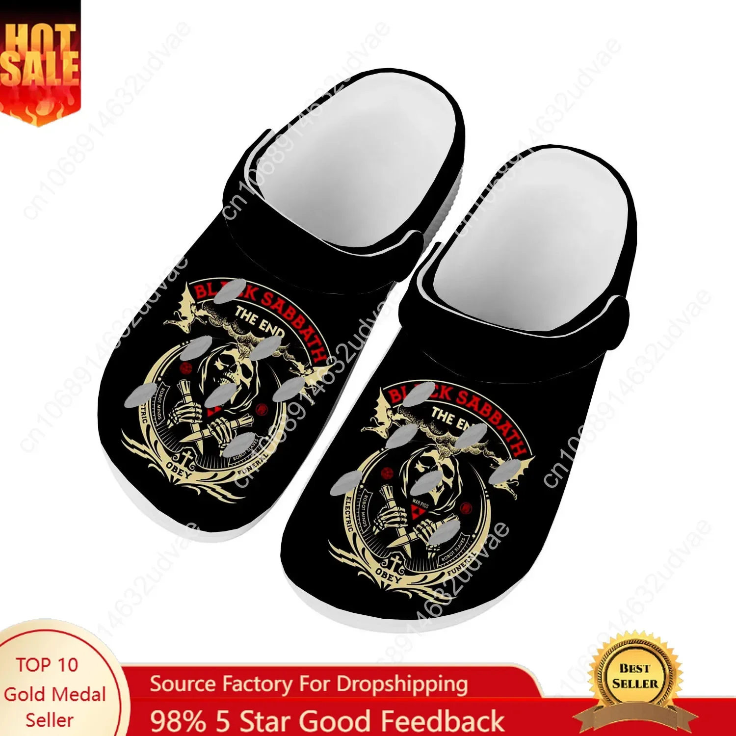 

B-Black S-Sabbath Water Shoes Men Women Teenager Comfortable Home Garden Clogs Custom Sandals Beach Breathable Hole Slippers