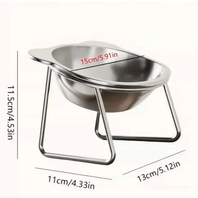 304 Food Grade Stainless Steel 15°Elevated Design Tilted Neck Guard Bowl Heat Resistant High Foot Dog Cat Food Water Feeder Bowl