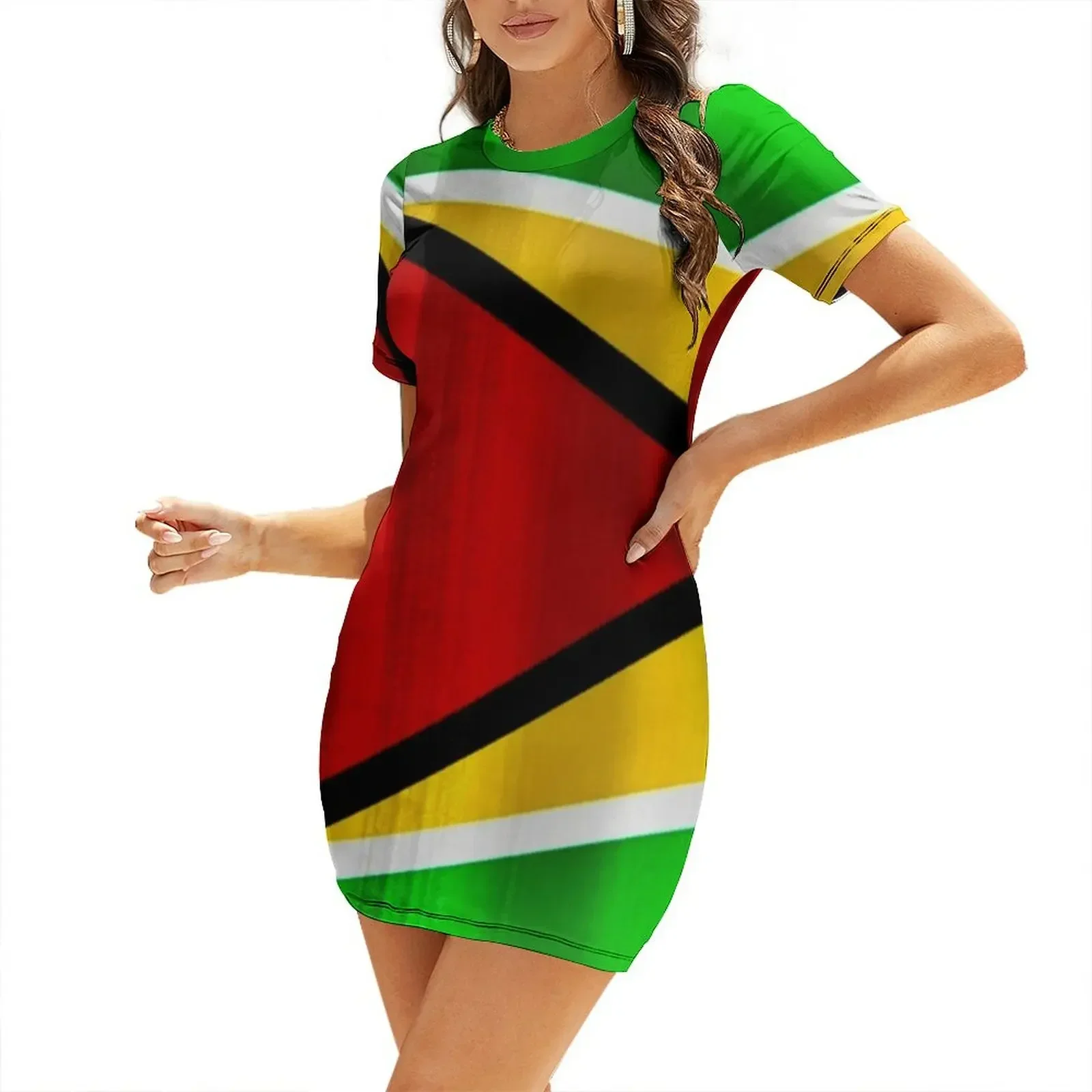 

Guyanese Flag ~ Guyana Short-Sleeved Dress clothes for women Beachwear dresses summer woman 2026