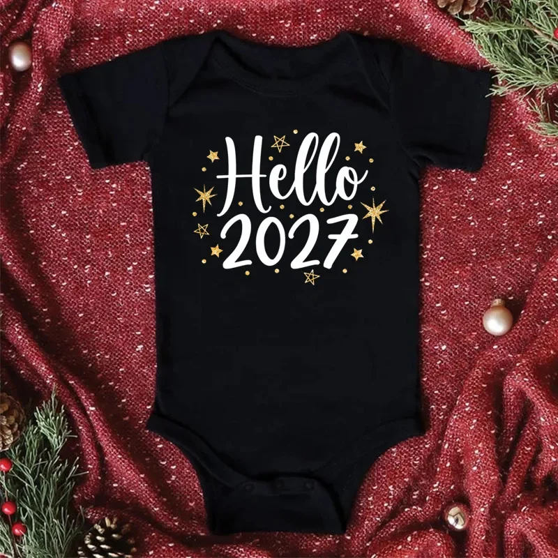 Hello 2027 New Year Baby Bodysuit Newborn Boys Girls Short Sleeve Romper Infant Cotton Onesie Baby Clothes