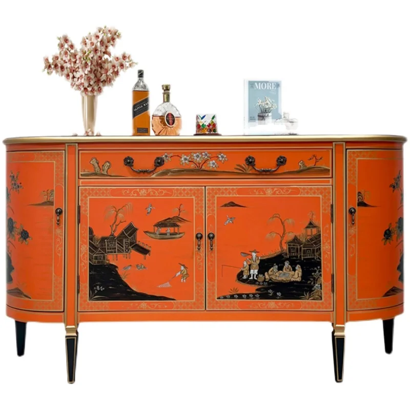 

European retro painted entrance cabinet home decoration villa living room orange locker