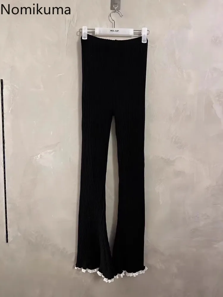 2024 nuovi fondi coreano dolce Y2k pantaloni svasati per le donne patchwork pizzo volant pantaloni a vita alta moda casual pantalon femme