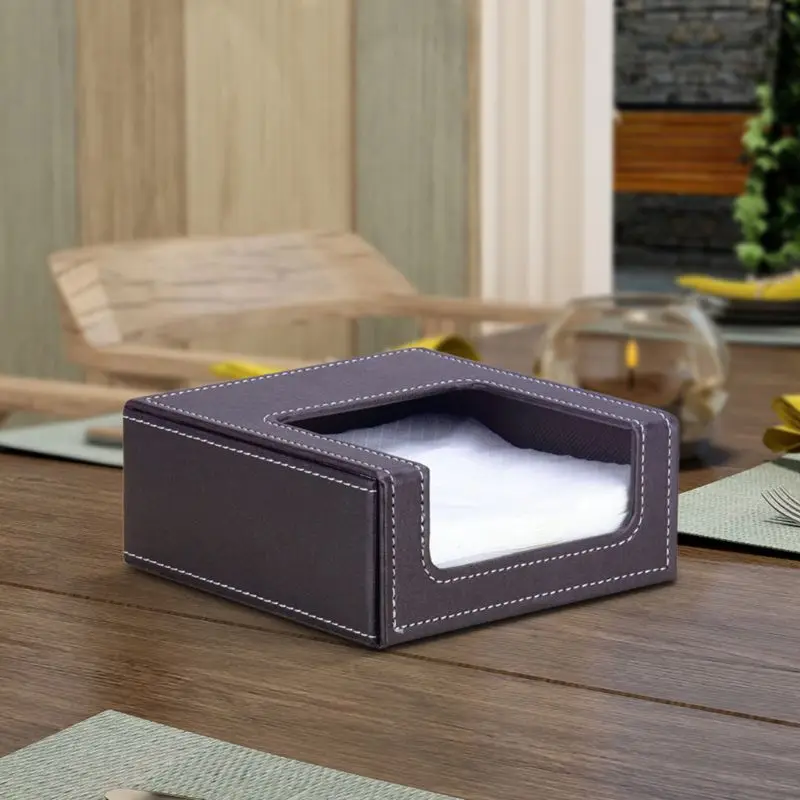 PU Leather Square Cocktail Napkin Holder Paper Serviette Dispenser Tissue Box Bar Caddy for Dining Table Hotel Office Home Decor