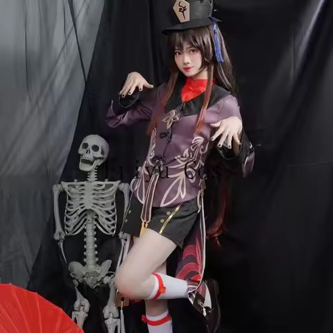 Game Genshin Impact Hutao Cosplay Costume Uniform Wig Cosplay Anime Game Hu Tao Chinese Style Halloween Costumes for Women