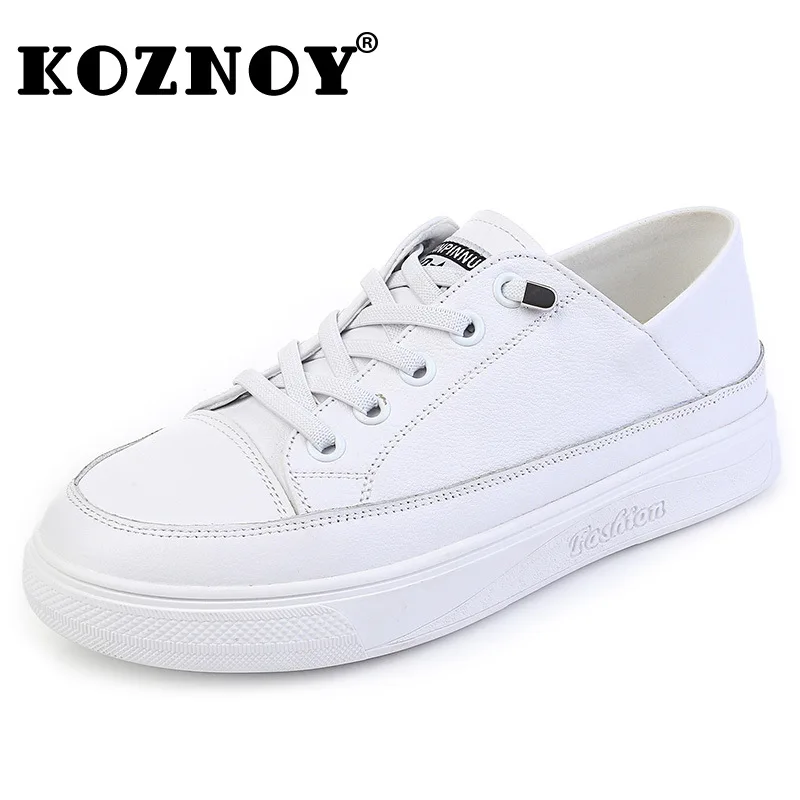 

Koznoy 1cm Natural Cow Genuine Leather Brand Fashion Vulcanize Chunky Sneaker Women Loafer Cushioned Platform Flats Comfy Shoes