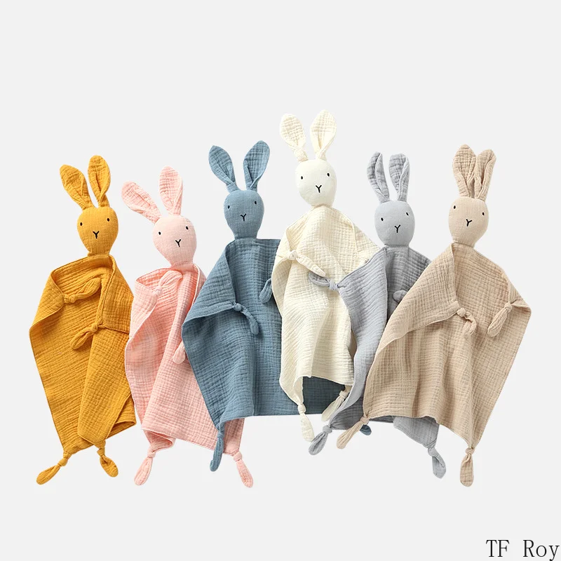 Soft Cotton Newborn Baby Muslin Comforter Blanket Baby Sleeping Rabbit Dolls Handkerchief Infants Soothe Appease Towel Bibs