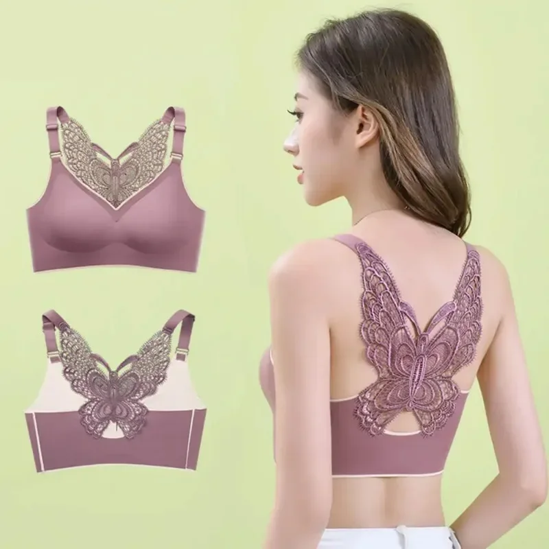 Padded Seamless Butterfly Lace Women's Brassiere Push Up Underwear Shockproof Comfortable Beautiful 