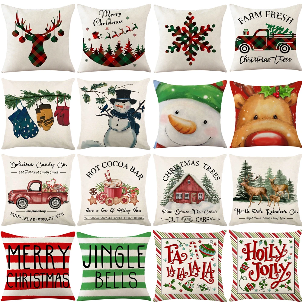 Christmas Pillow Case Santa Snowman Red Pickup Printed Cushion Cover Xmas Decorations Sofa Seat Chair Adornments Pillow Covers