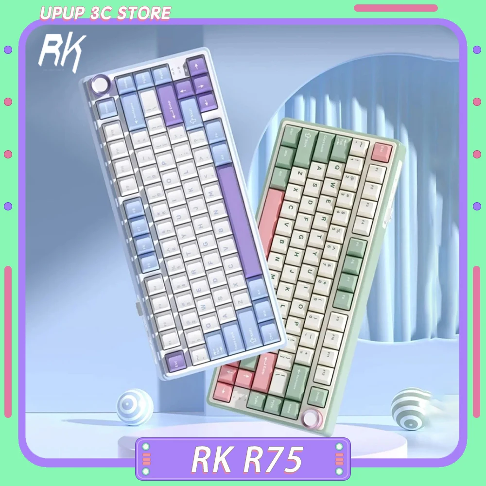 RK R75 Mechanical Keyboard Multifunctional Knob RGB Three Mode Hot Swap Dynamic Gaming Keyboard Custom Gasket 81Key Pc Gamer