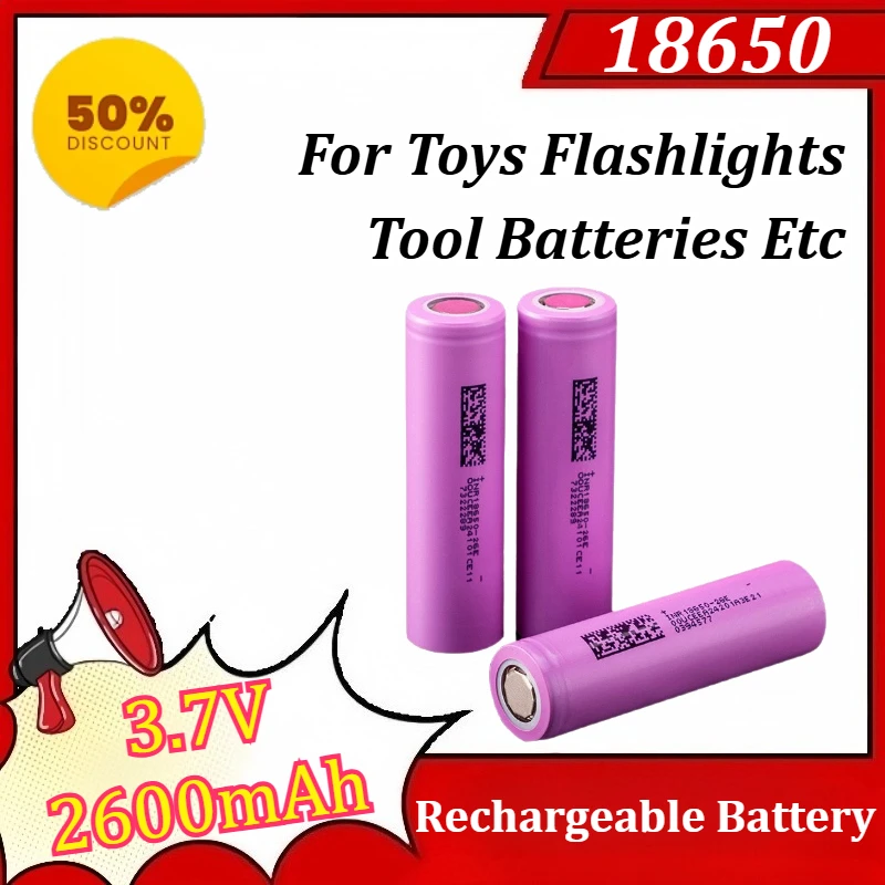 

18650 3.7V 2600mAh Li-ion Battery Rechargeable Battery for Toys Flashlights Tool Batteries Etc Replacement Battery