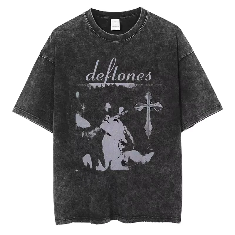 

Hip Hop Deftones Men Women Plus Size Summer Washed T Shirt Vintage Print Cotton Tshirt Fashion Design Tee Streetwear Unisex Top