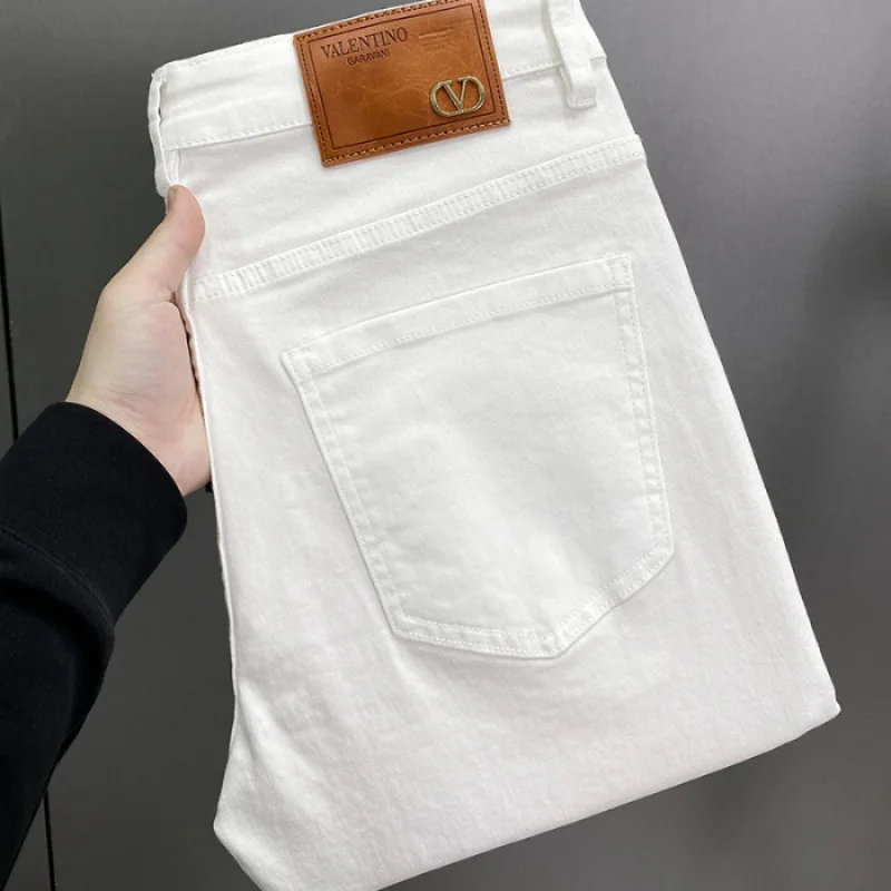 2024 summer denim shorts MEN'S straight elastic thin luxury versatile casual high-end slim cropped pants