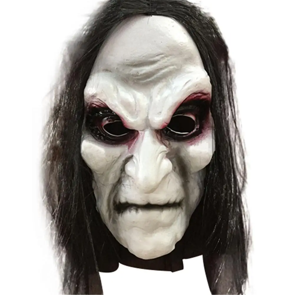 Halloween Zombie Mask puntelli Grudge Ghost Hedging Zombie Mask realistico Masquerade Halloween Mask capelli lunghi Ghost spaventoso Mask