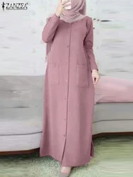 ZANZEA Abayas de Ramadán para mujer, Vestido camisero largo musulmán de manga larga con botones, Vestido de verano Eid, Vestido islámico, caftán de Turquía