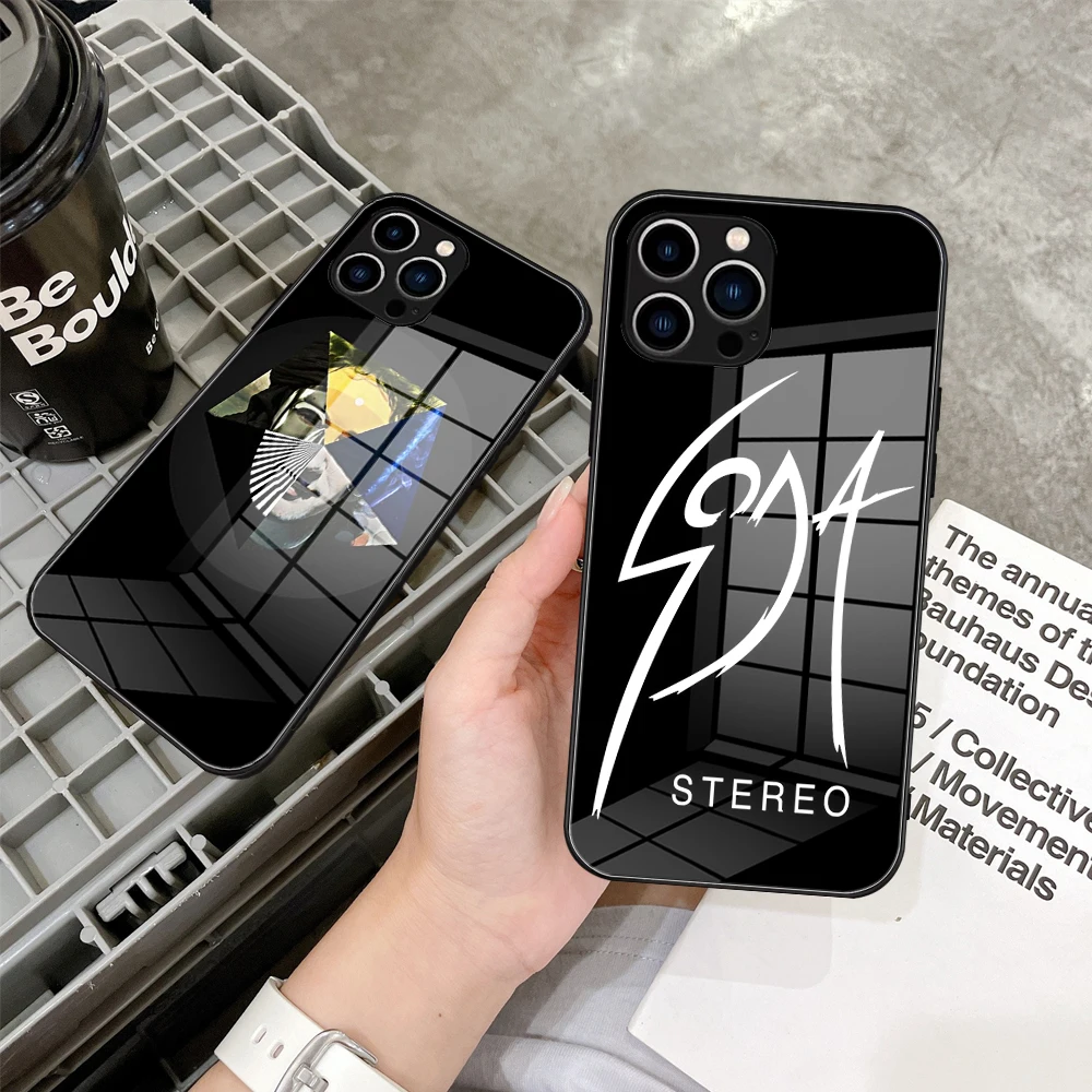 For Iphone 14 SODA STEREO Band Phone Case Glass for IPhone 13 14 12 11Pro XR XS MAX 14 Plus SE Pro Design Glass Covers