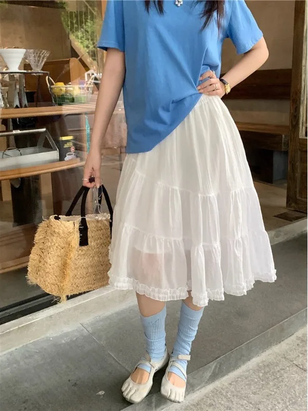 

High Waist Oversized Half Skirt with Wooden Design Summer New Style Slimming Loose Fit Mid-Length Korean Style A-Line Skirt