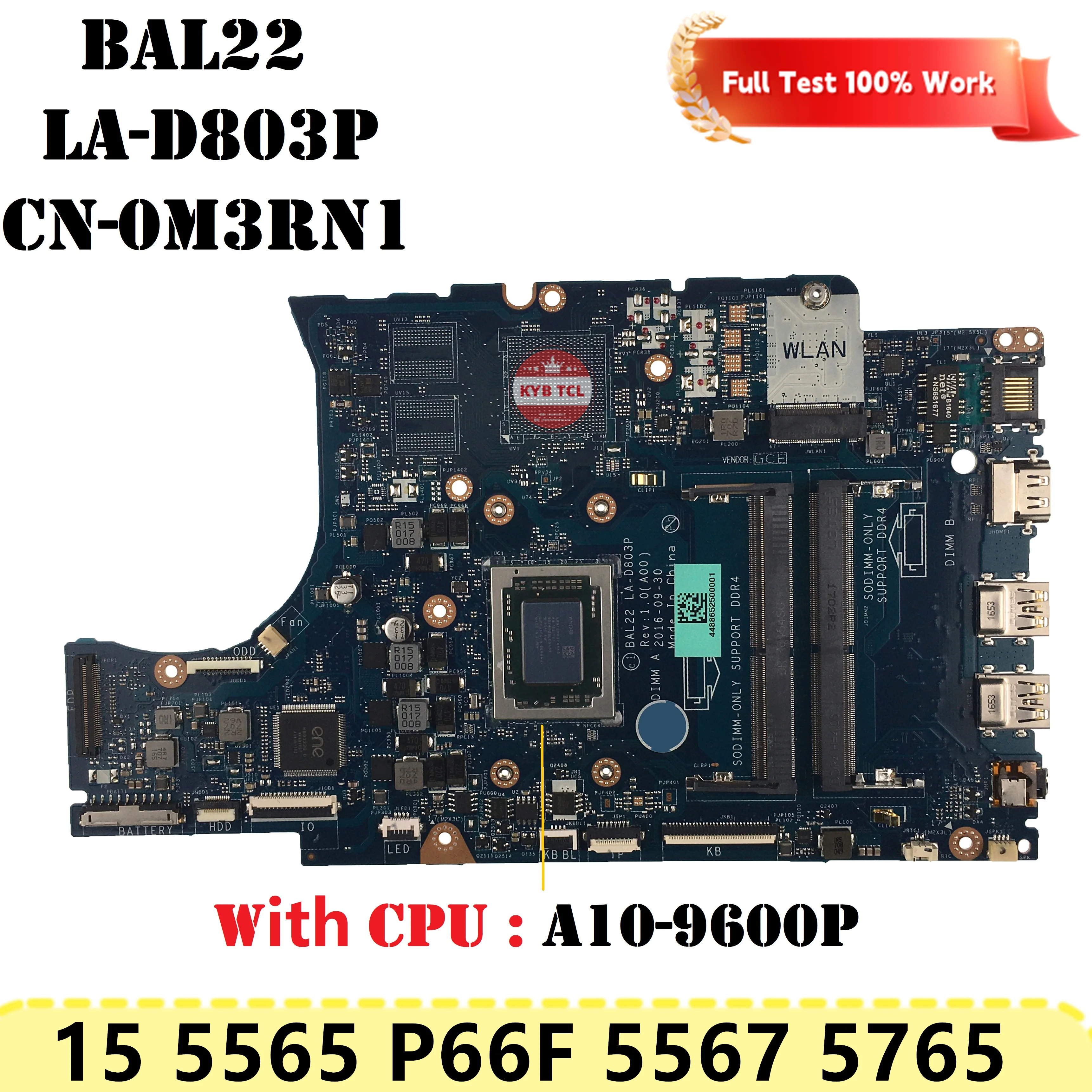 Imagem -04 - Placa-mãe para Dell Inspiron 15 5565 P66f 5567 5765 Laptop Placa-mãe Cn0m3rn1 M3rn1 Cn-0n7gmf La-d803p 0091hd 0n7gmf