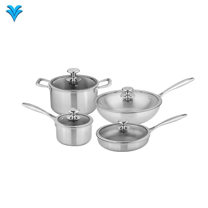 

Health Cooking Pure Titanium Non-Stick Flat Pan Cookware Set Full Kitchenware Including Soup Pot Frying Skillet Milk Pot and Wok
