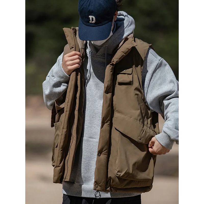Japanese CityBoy large pocket work vest mountain style retro quilted vest winter warm cotton jacket for men