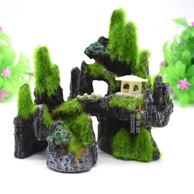 Fish Tank Decoration Flocking Resin Handicraft Ornaments Aquarium Scape Stone Ornaments Flocking Rockery Shelter House