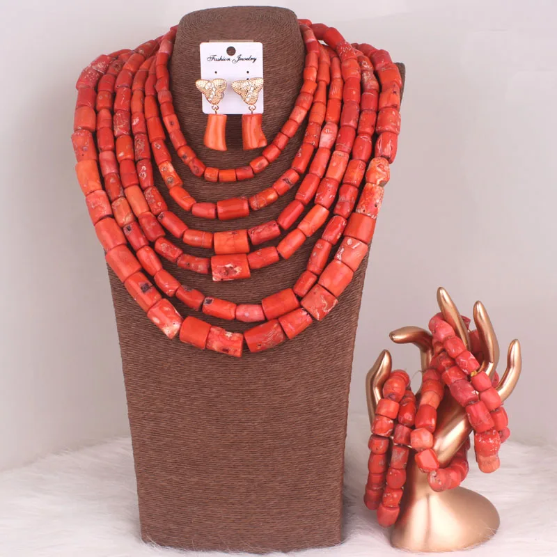 

Dudo Nigerian Bridal Nature Coral Beads Jewelry Set 6 Rows 2023