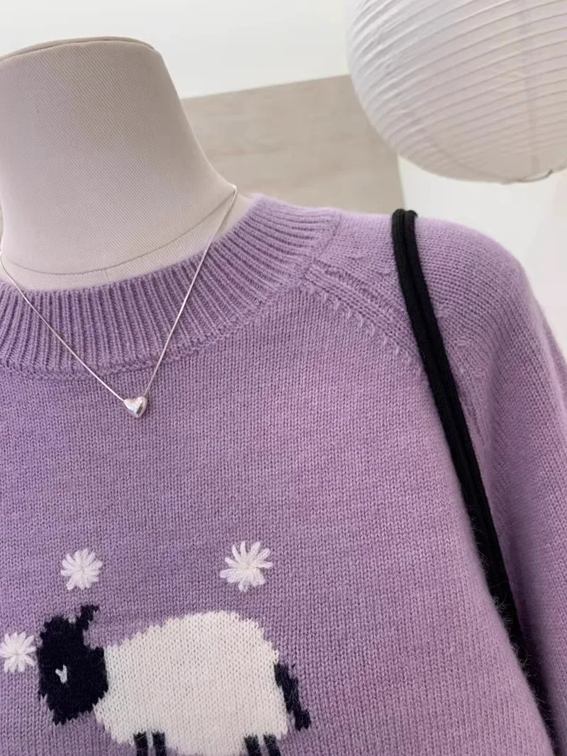 High-end European goods round neck age-reducing chic cartoon jacquard soft glutinous leisure loose sweater sweater coat