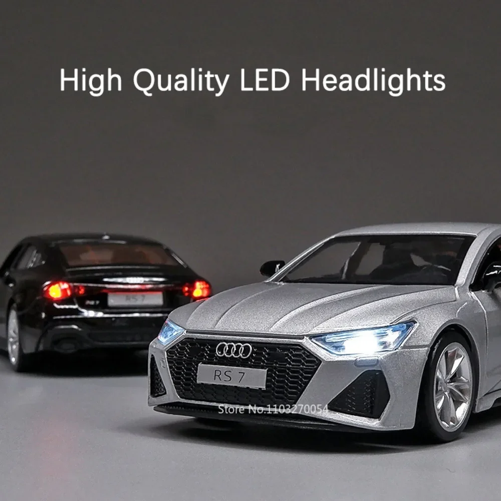 1:35 AUDI RS7 Model Car Toys Alloy Diecast Vehices Metal Body Rubber Tires Doors Opened Sound Light Pull Back Toy Gifts for Kids