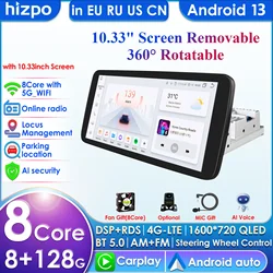 Hizpo 10.33'' 360° Rotatable 1 Din AutoRadio GPS for Universal Car Multimedia Player Stereo 1DIN Video Carplay 4G WIFI Head Unit