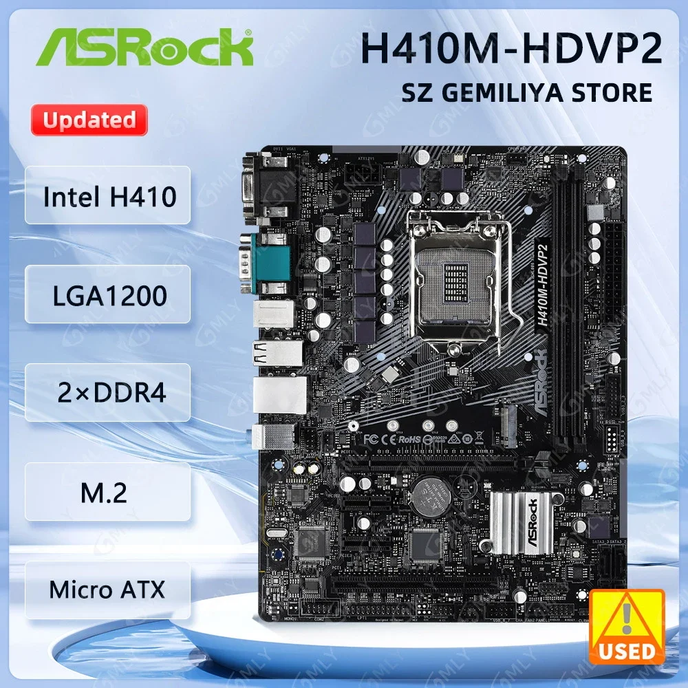 ASROCK H410M-HDVP2 placa base Socket 1200 H410 compatible con i5-10400F i3-10100F i7-10700F CPU 2xDDR4 M.2 SATA3 Micro ATX